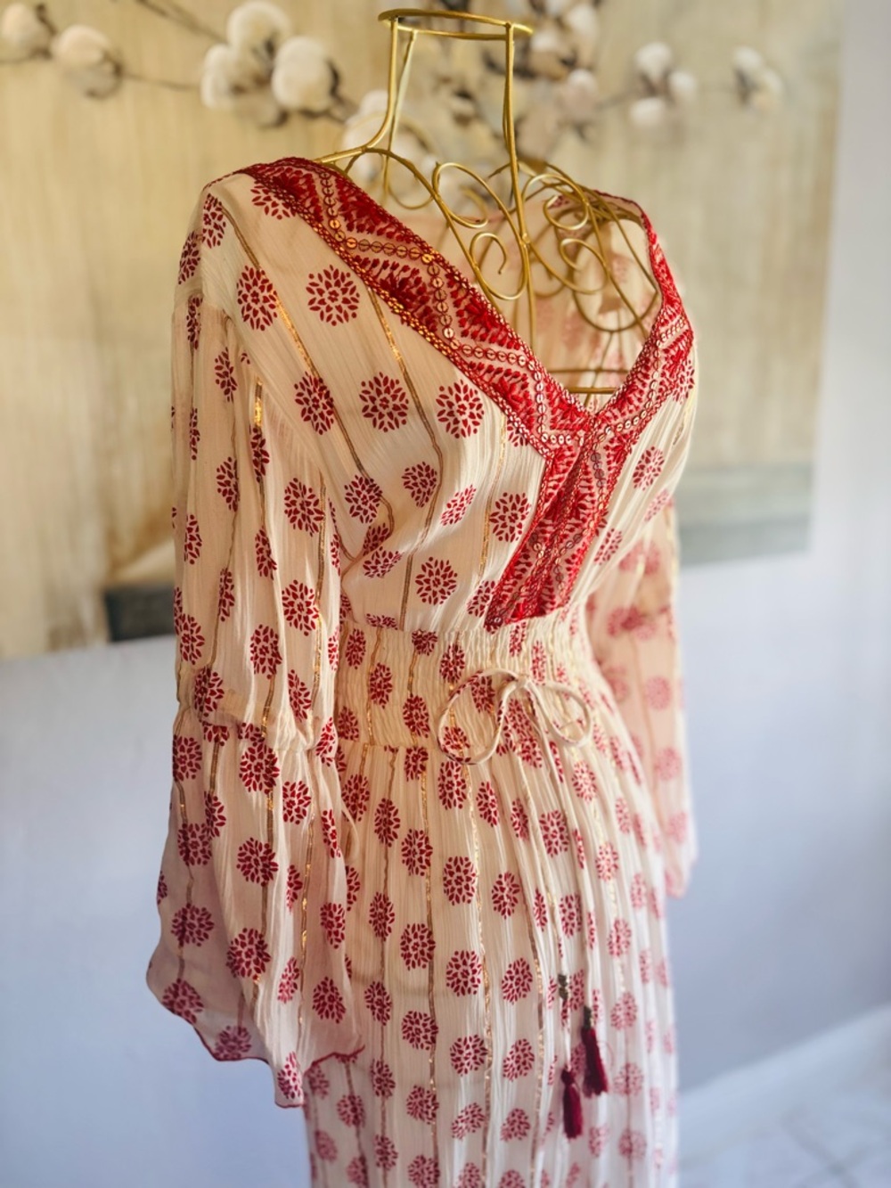 Boho India Viscose Maxi Dress Tassel Embroidered Festival Dress